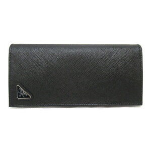 Prada Zip Long Wallet Bifold Saffiano Leather Black Nero
